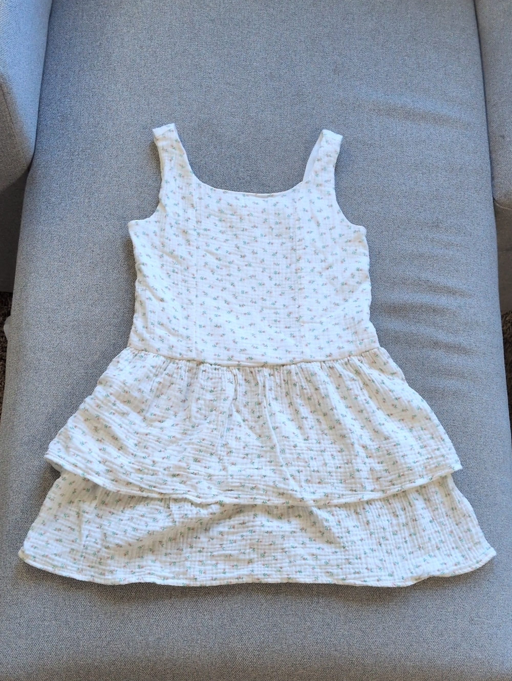 Cat & Jack White Sleeveless Tiered Dress with Pink and Green Floral Print